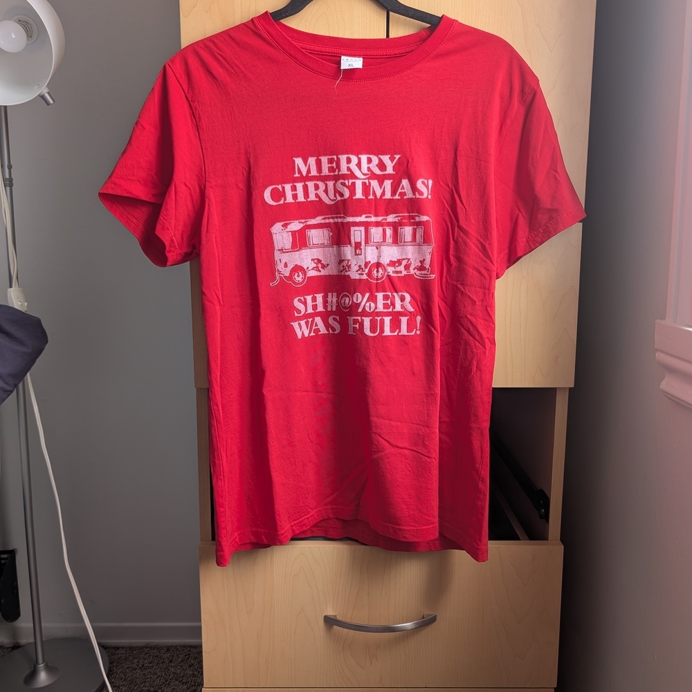 Red Merry Christmas Graphic T-Shirt - Ptp 18"